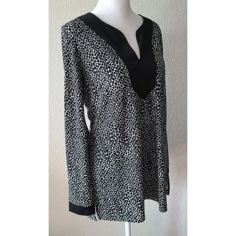 Michael Kors Women Animal Print Tunic Top Sz Medium Long Sleeve Mob Wife Stretch